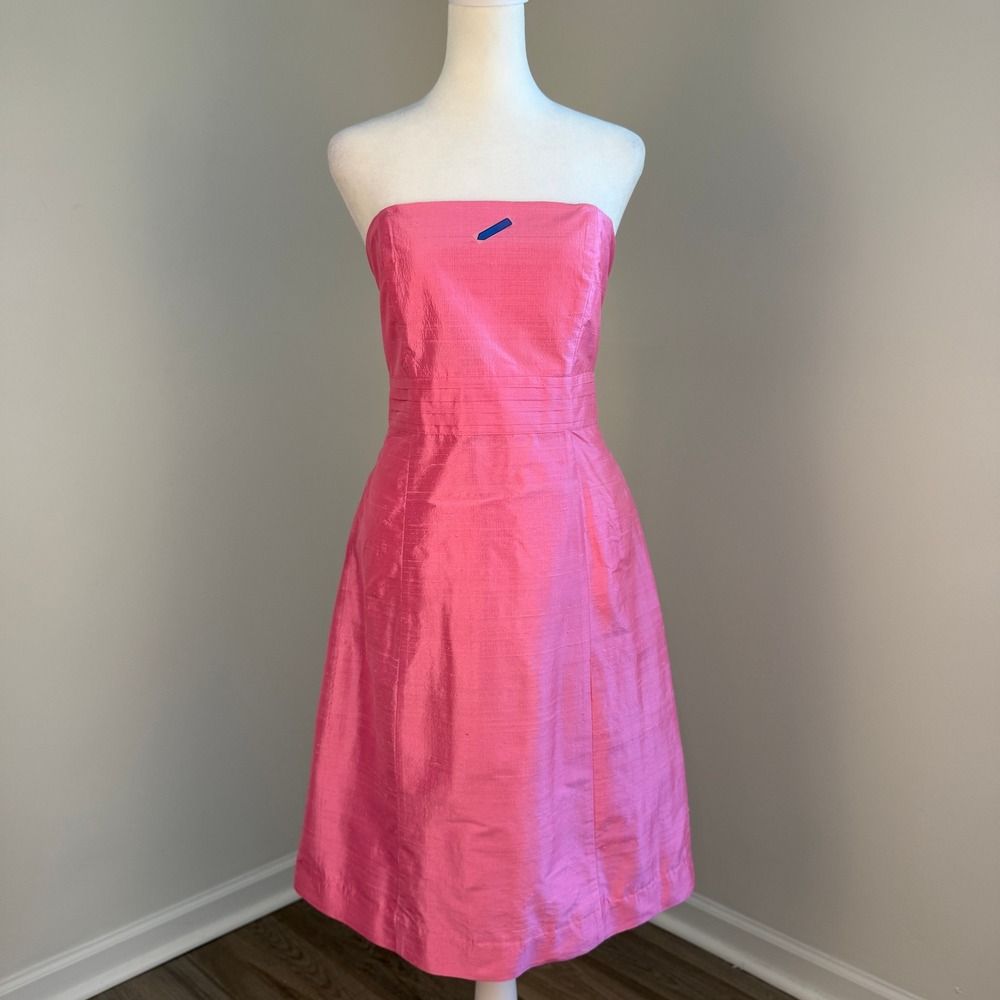 Molly B. Strapless‎ Raw Silk Cocktail Dress Women 10 Pink Pleated Formal Wedding